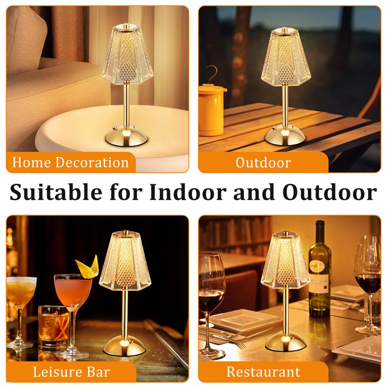 Wireless Dimmable LED Crystal Table Lamp with Touch Control - Rechargeable Night Light for Bedroom Living Room Kitchen
