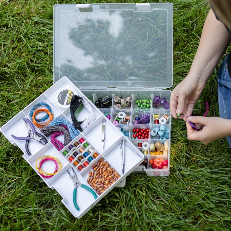 Plastic Craft Storage Box with 30 Compartments and Tray – Multi-Purpose Organizer for Beads, Sewing, Toys, Tools