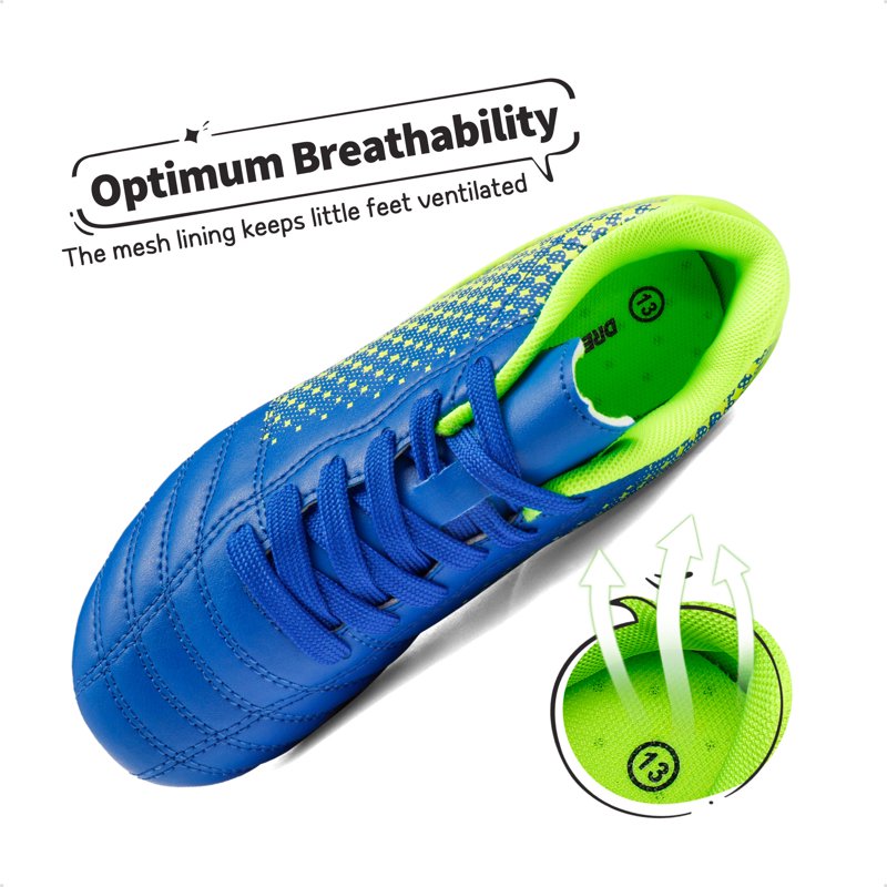 Dream Pairs Kids Soccer Cleats - Royal Blue Neon Green Lightweight Football Shoes