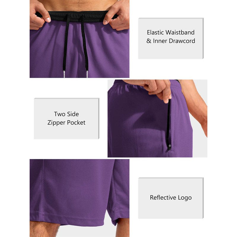 Men's Quick Dry Basketball Shorts with Pockets - Lightweight Mesh Athletic Shorts