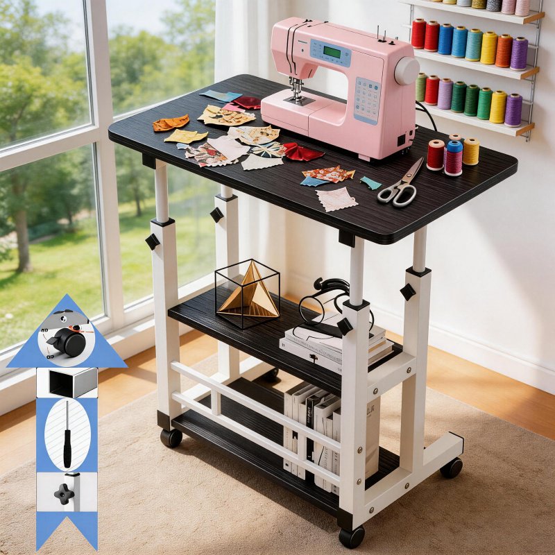 Adjustable Height Mobile Craft Table 60x40 Workstation with Lockable Wheels