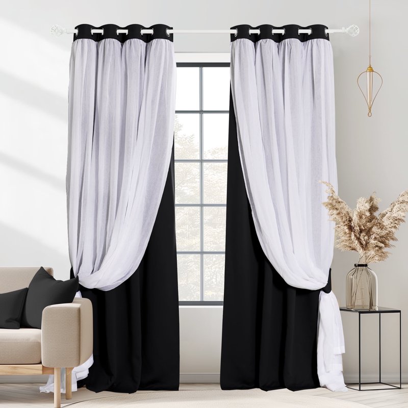 Double Layer Blackout Curtains for Bedroom Room Darkening Noise Reduction Thermal Insulated Drapes