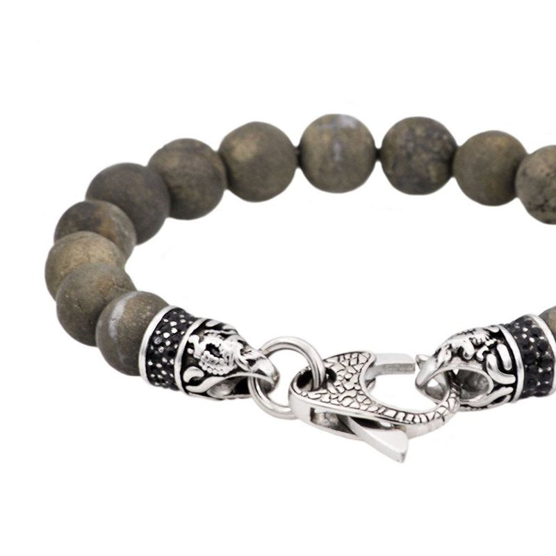 Men's Red Tiger's Eye Beaded Bracelet with Stainless Steel Clasp - 8.5 Inch
