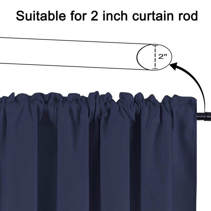 Dark Blue Blackout Valance Curtain for Kitchen & Living Room 57x18 inches