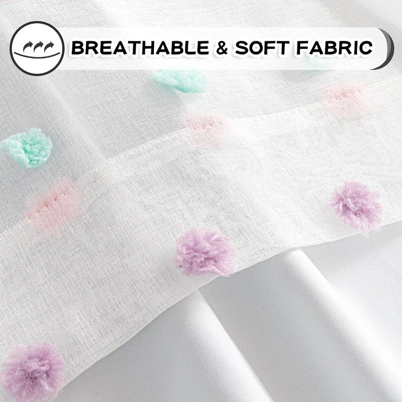 Blackout Curtains 52 x 84 Inches Pack of 2 with Sheer Pom Pom Double Layer