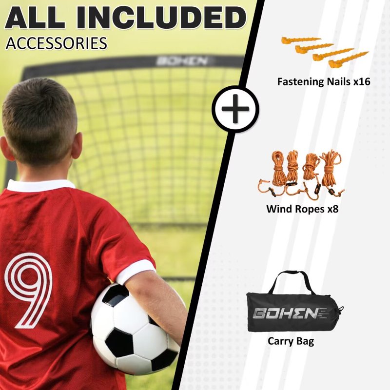 BOHEN 9x5 ft Portable Soccer Goal for Backyard with Carry Bag - Black, 2 Pack