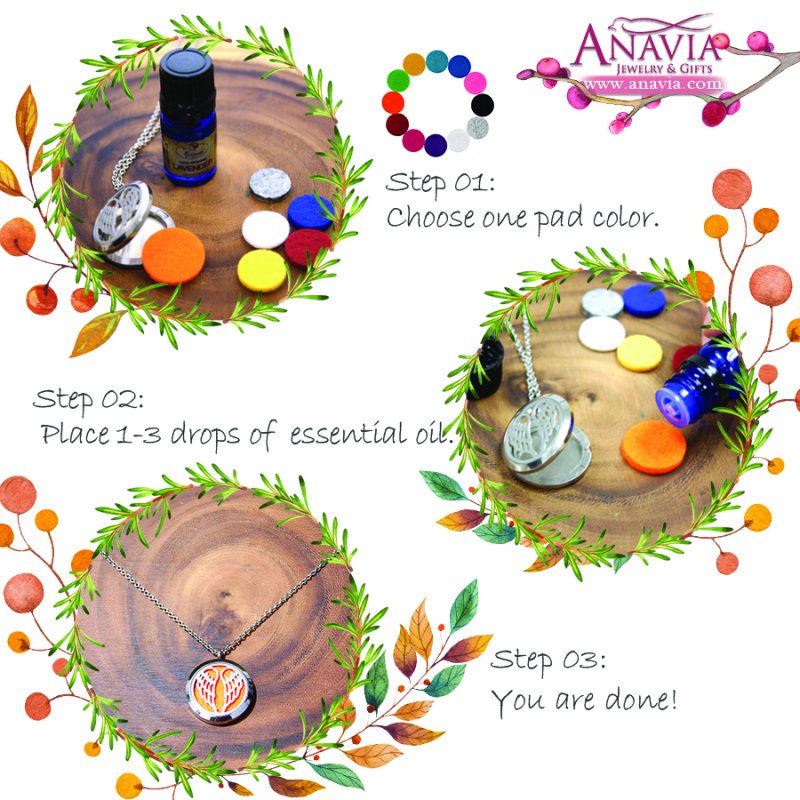 Aromatherapy Necklace with Essential Oil Diffuser Charm and Gift Set for Women
