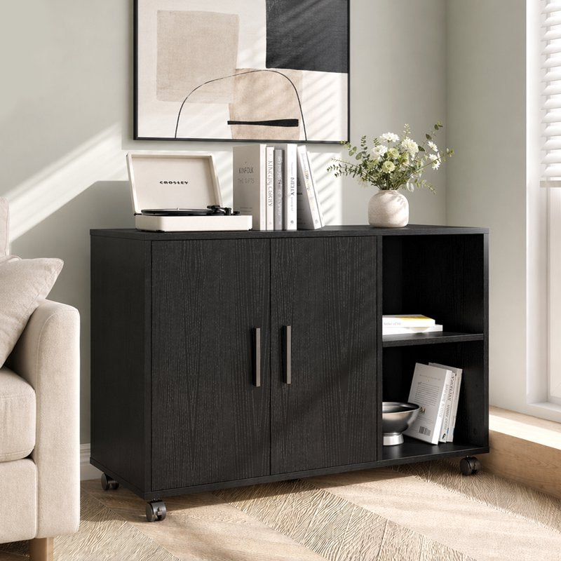 Wood Office Cabinet with Doors & Shelves - Large Printer Stand & Storage