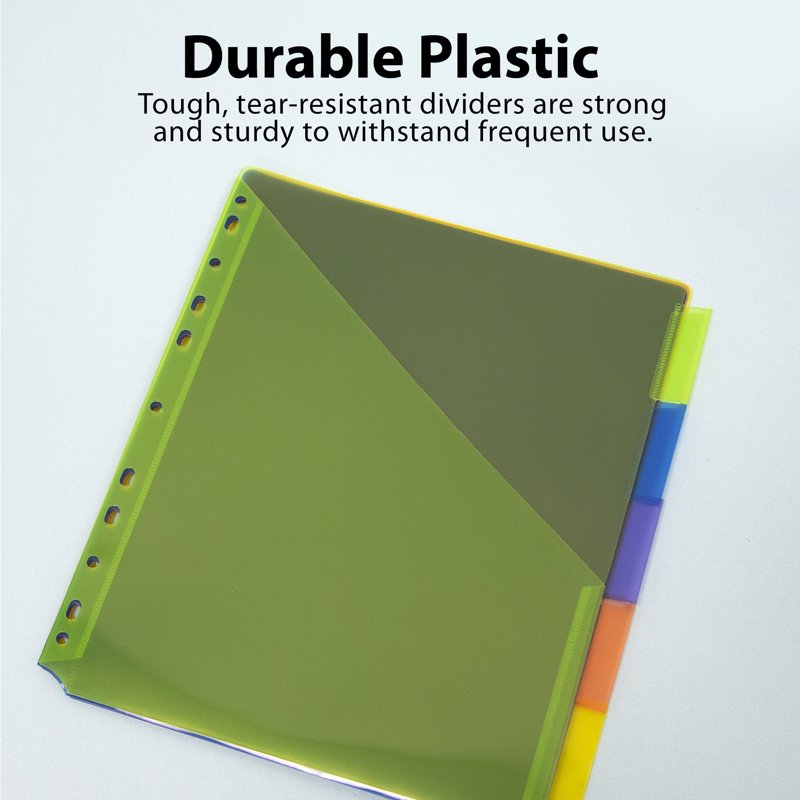 Pocket Binder Dividers with 5 Clear Color Tabs - 24/Pack or 4/Pack