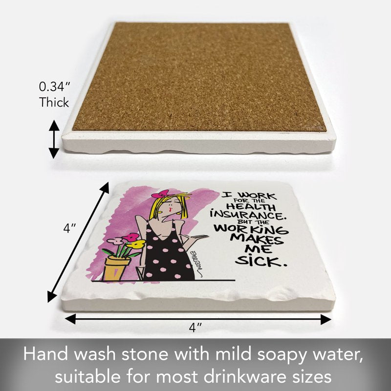 Insurance Single Tile Coaster - Thirstystone 4” Absorbent Stone, Gift-Ready (Variation: Work For)