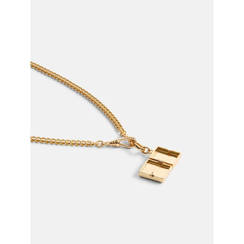 Gold-Tone Book Pendant Necklace with Cubic Zirconia for Women