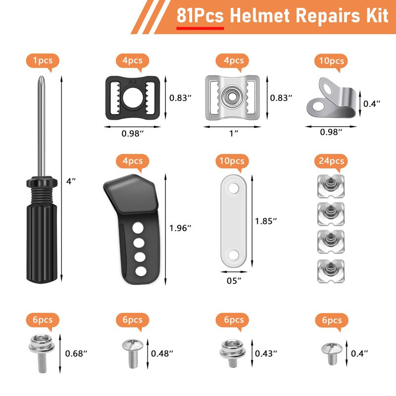 Football Helmet Repair Kit 81 Pcs with Visor Clips & Tools - Helmet Replacement Parts