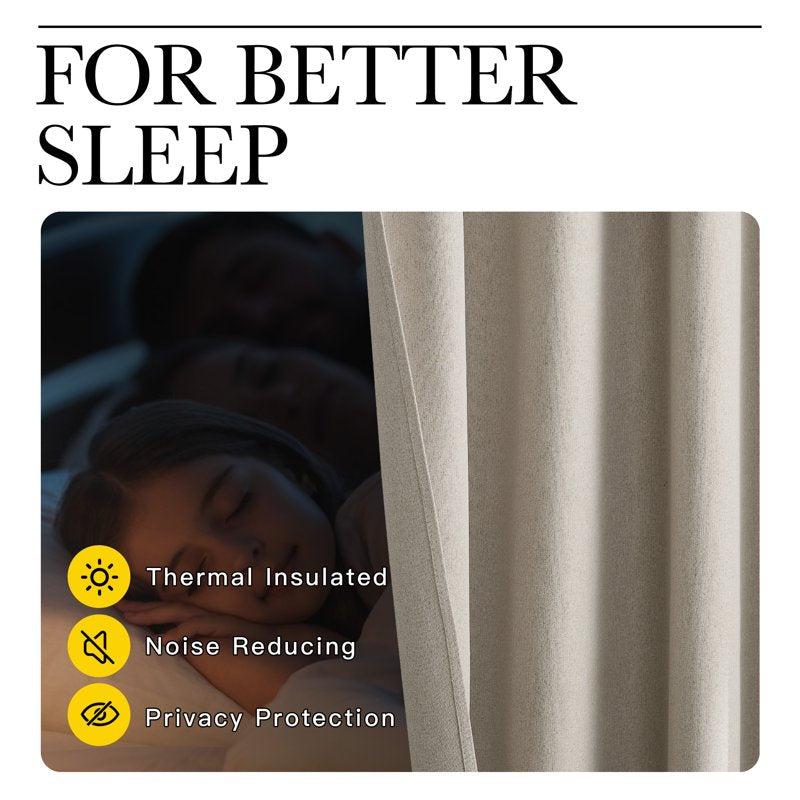 Blackout Linen Curtains for Living Room Thermal Insulation 2 Panels