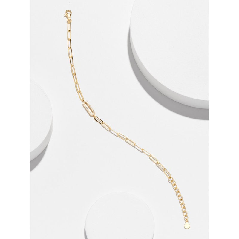 Gold & Silver CZ Oval Link Paperclip Bracelet 6.75" + 1.25" Extension