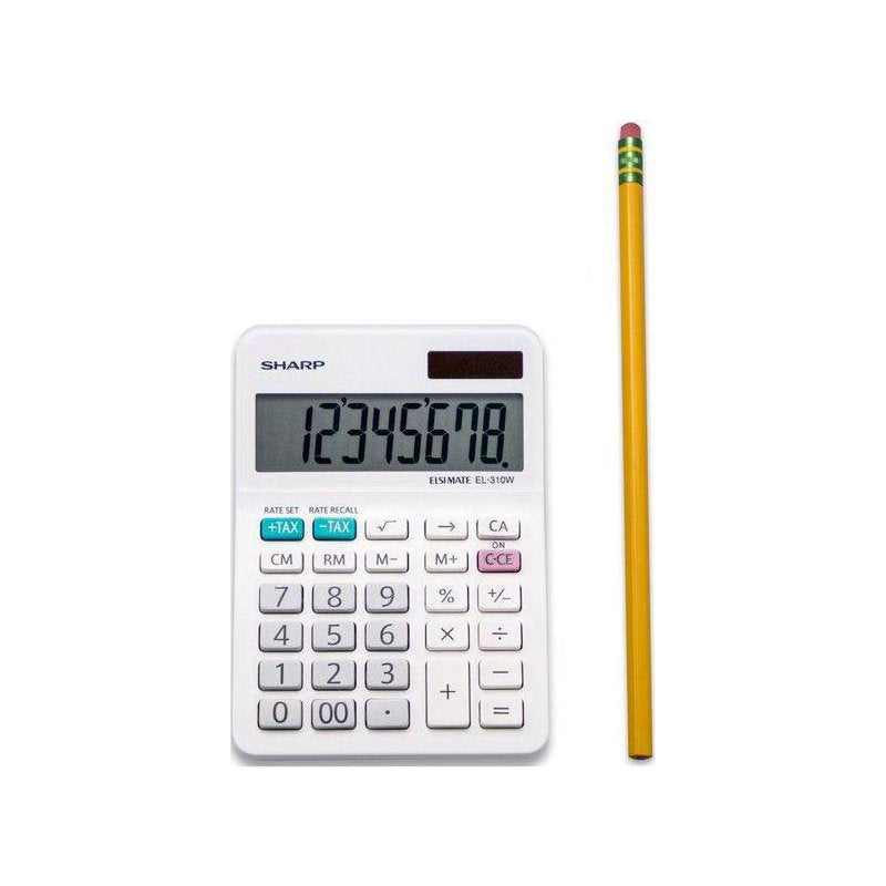 Mini Desktop Calculator 8-Digit, White, Sharp EL-310WB Office Calculator
