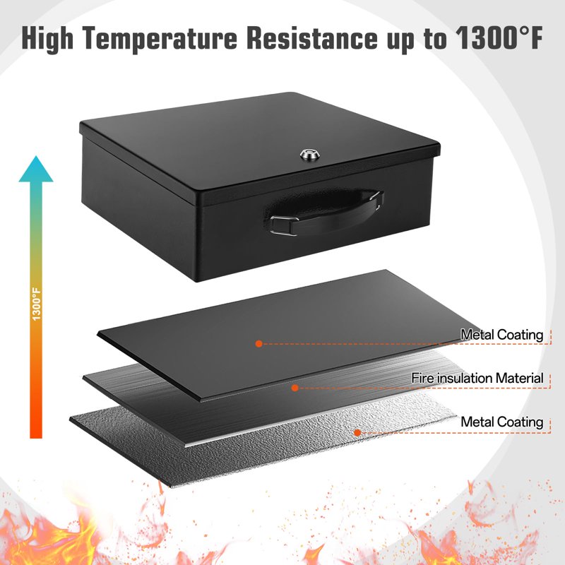 Fireproof Document Safe Box with Key Lock - Portable Fire-Resistant Safe for Personal Items