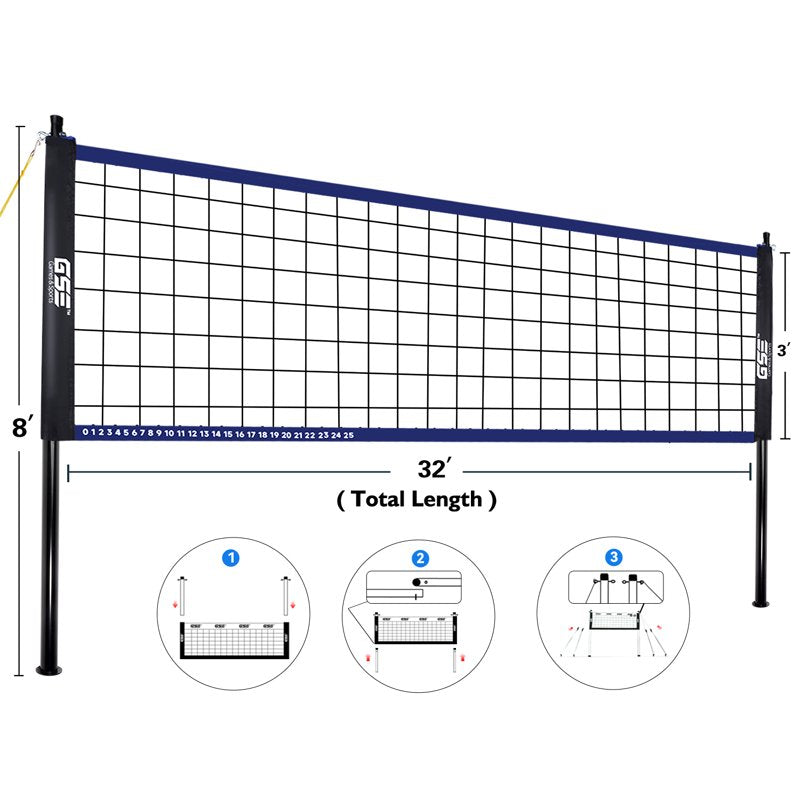 Portable Recreational Volleyball Set with Net, Poles, Ball, Pump & Carry Bag