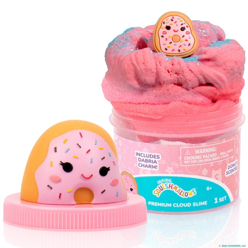Donut Scented Cloud Slime with Tinsel & Charm - 8oz, Pre-Made, Pink & Blue