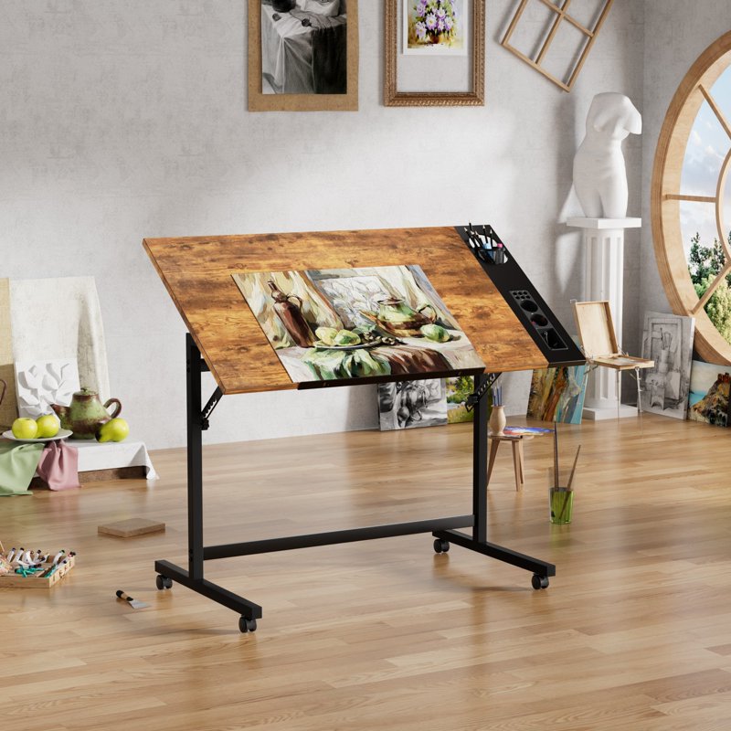 Adjustable Drafting Table with Wheels and Pencil Ledge - Art & Craft Desk