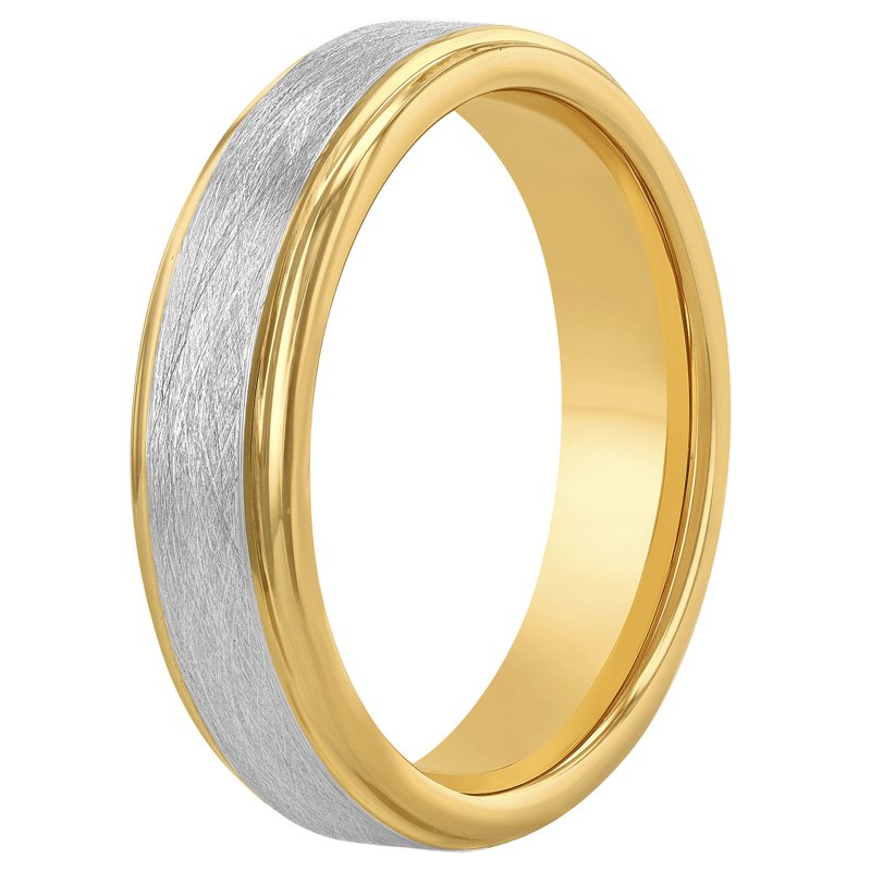 Men's Tungsten Wedding Band 6mm Two-Tone Satin & High-Polish Grooved Ring