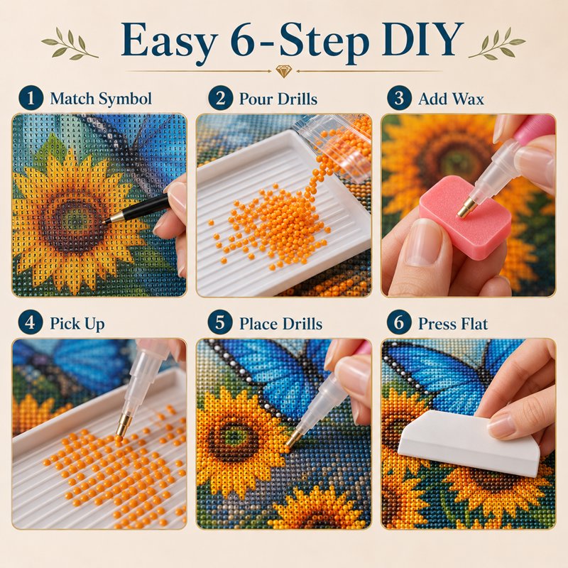Sunflower and Butterfly Diamond Painting Kit for Adults - Full Round Drill DIY Wall Art