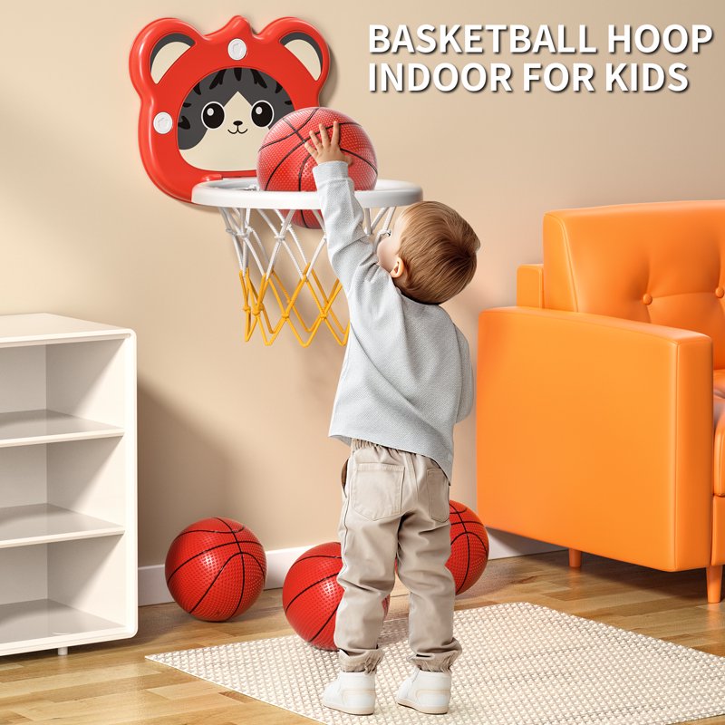 Toddler Indoor Basketball Hoop Set with 4 Balls - Adjustable Height Kids Play Toy