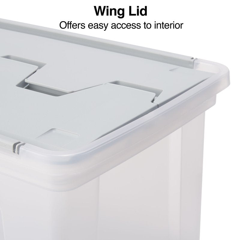Letter Size Clear File Storage Box with Wing Lid - Stackable Plastic Organizer
