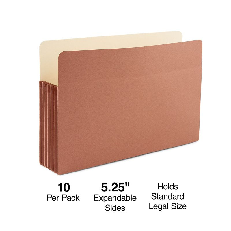 Legal Size Expanding File Pockets 5.25 Inch Brown 10-Pack Office Storage