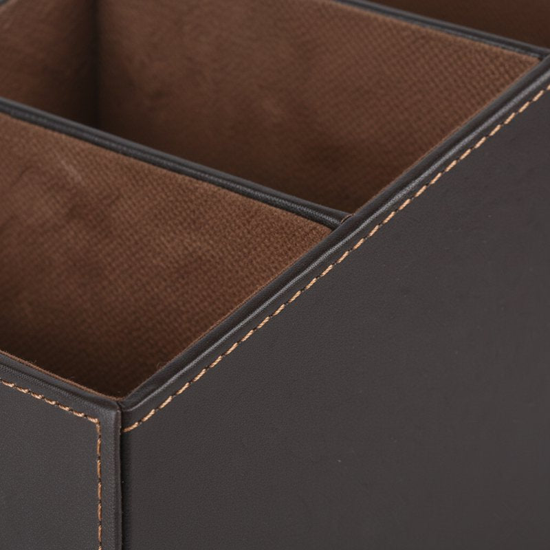 PU Leather Remote Control Organizer with 3 Compartments - Stylish TV Remote Caddy for Living Room and Desk