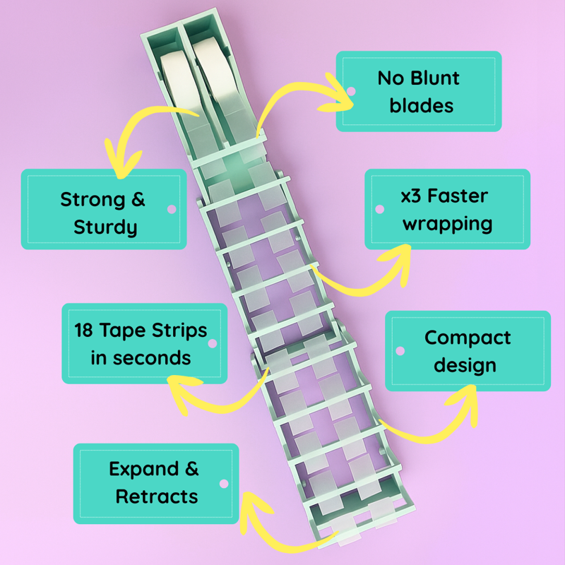Gift Wrapping Tape Dispenser - Quickly Prepare 18 Tape Strips - Safe & Reusable