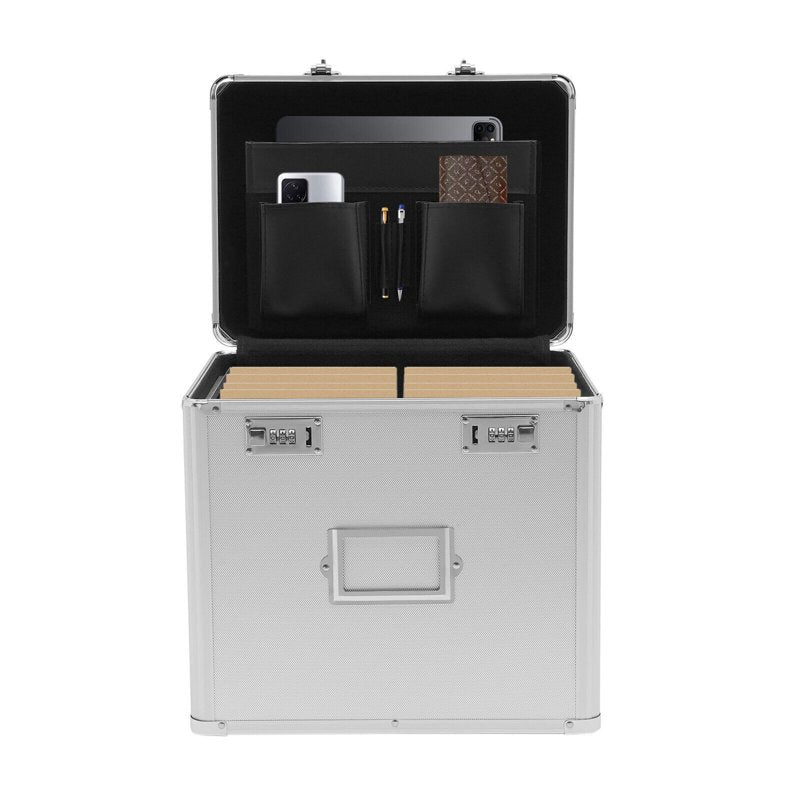 Large Silver Locking File Box 14x10x13 Inch Documents Storage Organizer with Combination Lock