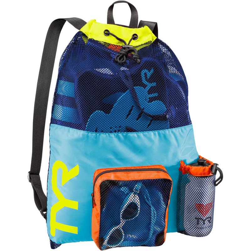 Large Mesh Swim Backpack - Ventilated 40L Sport & Beach Bag, Blue/Yellow