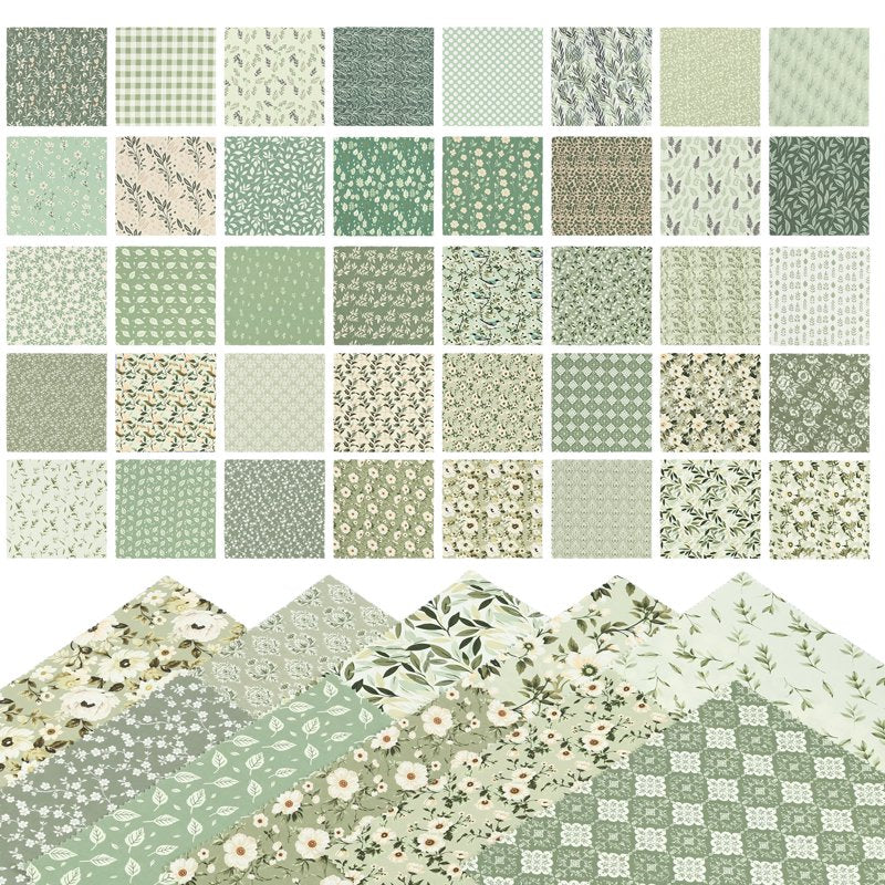 40 Pcs Sage Green Floral Cotton Fabric Squares for Quilting Sewing Crafts