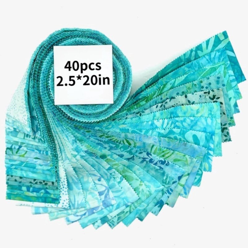 40-Piece Jelly Roll Fabric Strips for Quilting and Sewing - Blue Green Lake