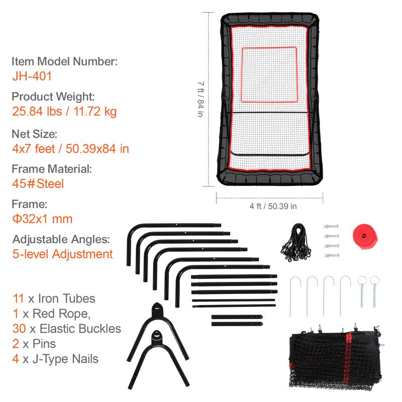 4x7ft Baseball Softball Rebounder Net for Sports Training Adjustable & Durable