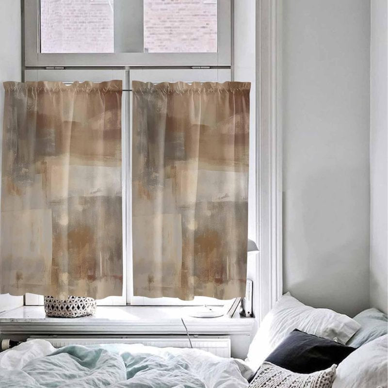 Ombre Window Short Curtains - Modern Abstract Oil Painting Design, 2 Panels