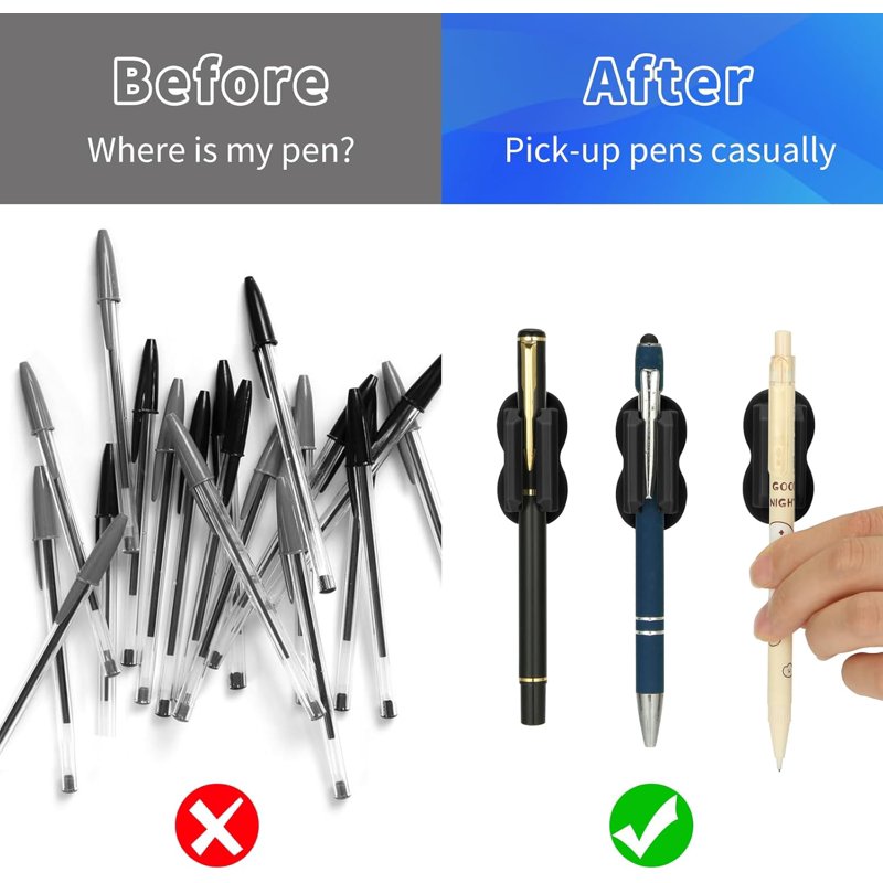 12-Pack Desk Pen Holder Organizer with Adhesive Silicone Wall Clip for Office & Classroom