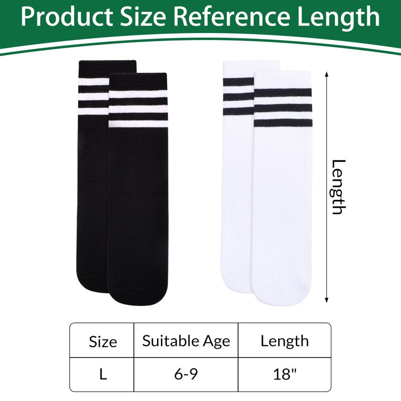 Kids Soccer Socks 6 Pairs Breathable Baseball Socks for Boys & Girls - 6-9 Years (Black, White) Variation of THIS listing