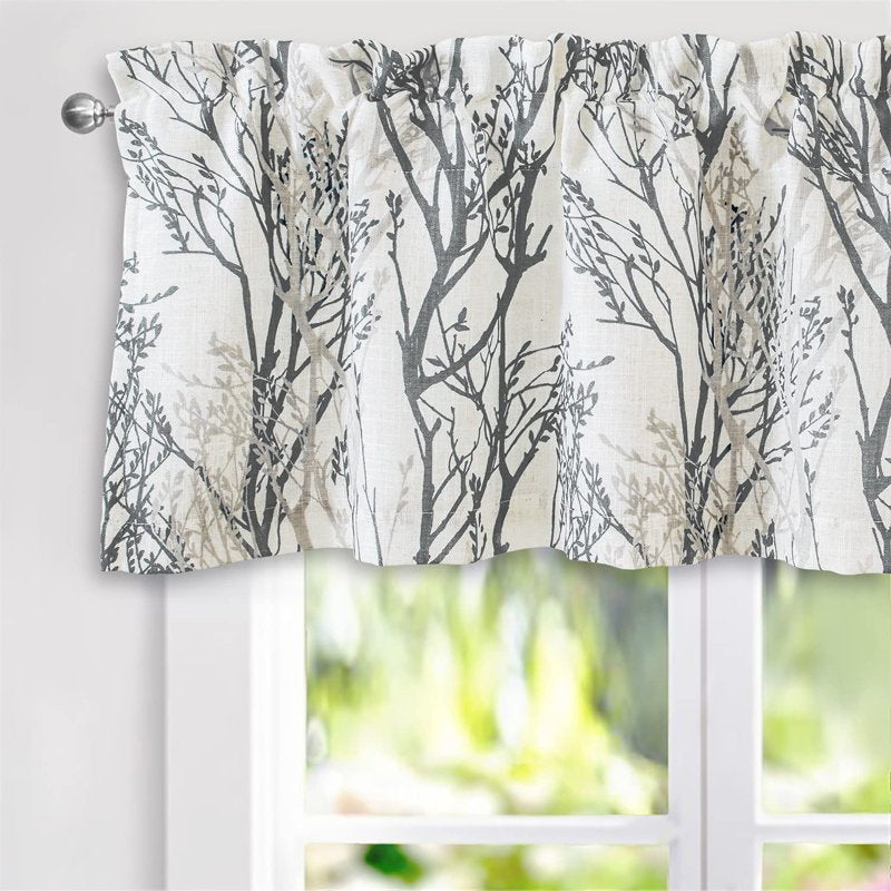 Linen Blend Tree Branch Window Valance - Modern Abstract Ink Design