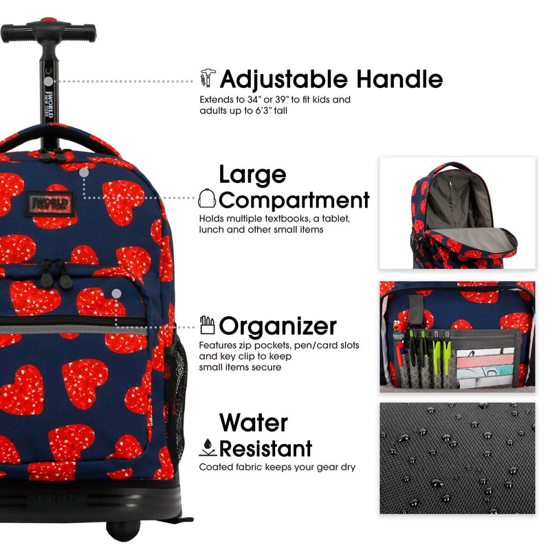Women's 18-Inch Rolling Backpack for School & Travel - Durable & Spacious