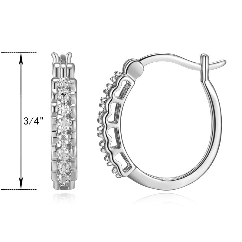Silver Plated Hoop Earrings with Diamond Illusion Accent - Fine Jewelry
