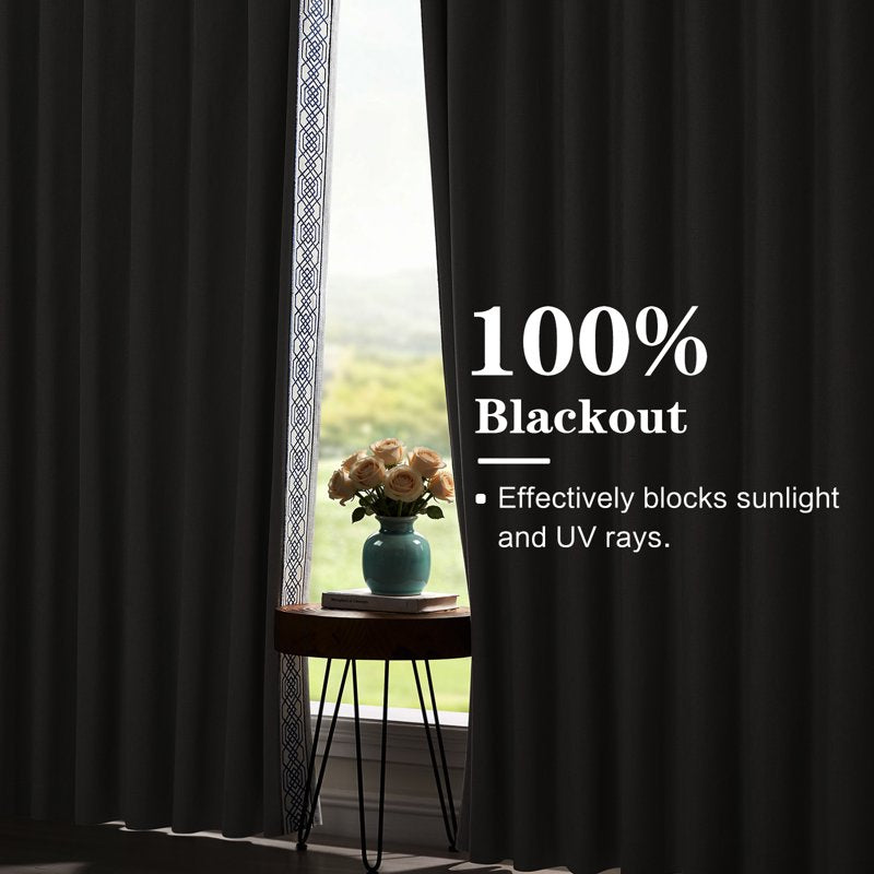 Blackout Thermal Insulated Curtains with Embroidered Trim - Room Darkening Drapes, 52x96 Inches, Pack of 2