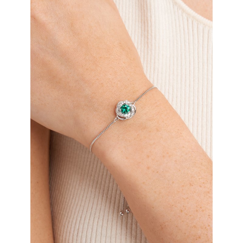 Sterling Silver Lab Grown Diamond and Emerald Bolo Bracelet for Women