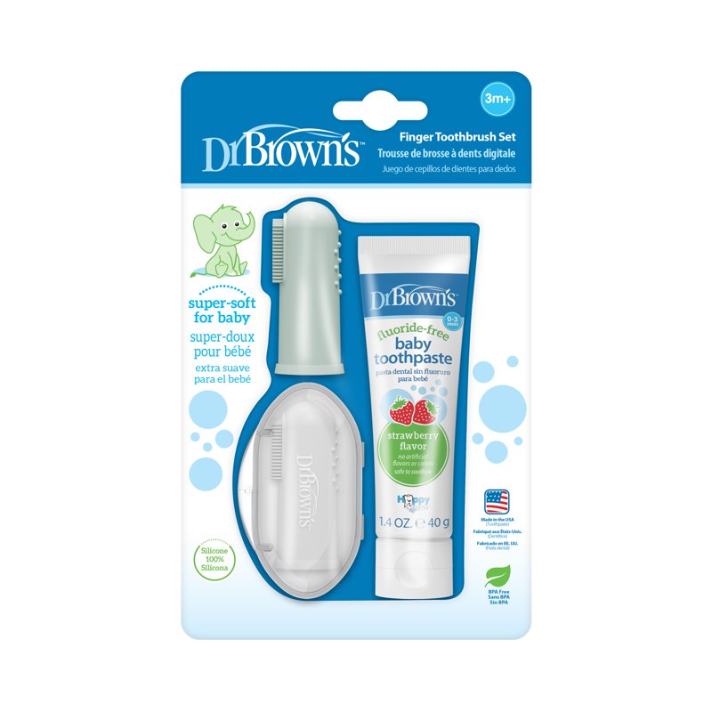 Baby Finger Toothbrush and Fluoride-Free Strawberry Toothpaste Set - 0-3 Years