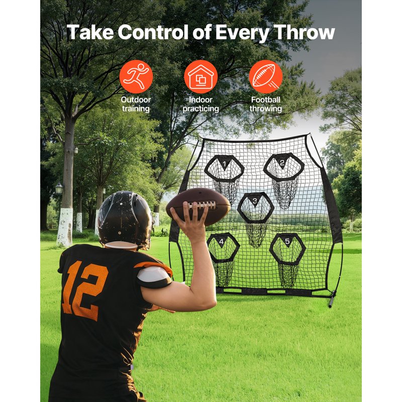 Football Practice Net with Targets and Carry Bag - 6x6 ft Training Aid