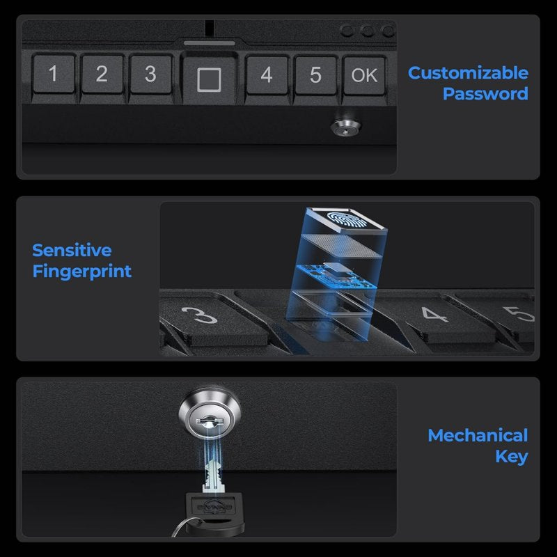 Biometric Gun Safe with Fingerprint & Keypad Lock - Secure Handgun Storage for Home & Car