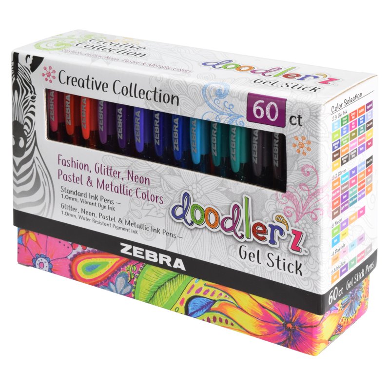 (2 Pack) Zebra Doodlerz Gel Stick Pens - 1.0mm Bold Point, Assorted Colors, 60-Count
