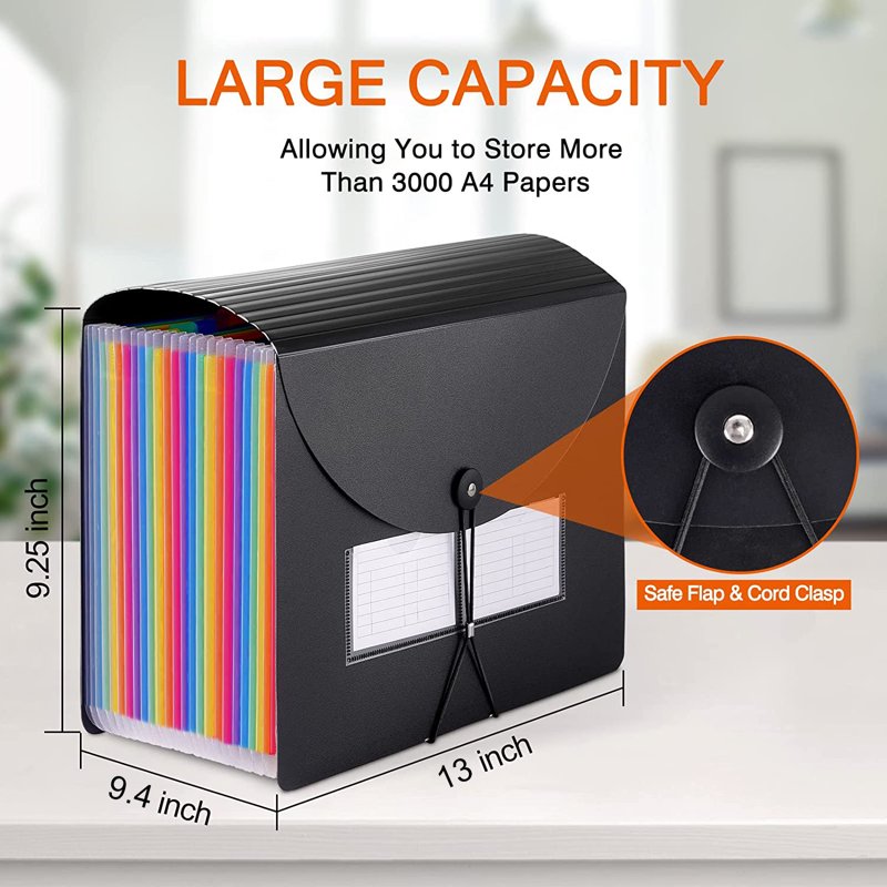 12-Pocket Expanding File Folder Organizer - Black Document Storage