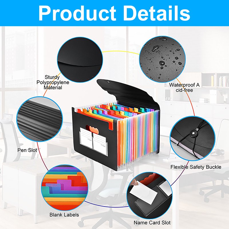 37-Pocket Expanding File Folder Organizer for Documents - Black