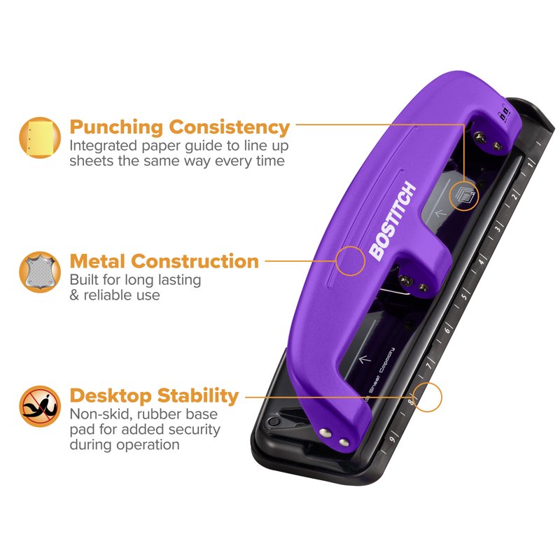 Office Hole Puncher 12 Sheet Capacity with EZ Squeeze Technology - Metal Construction